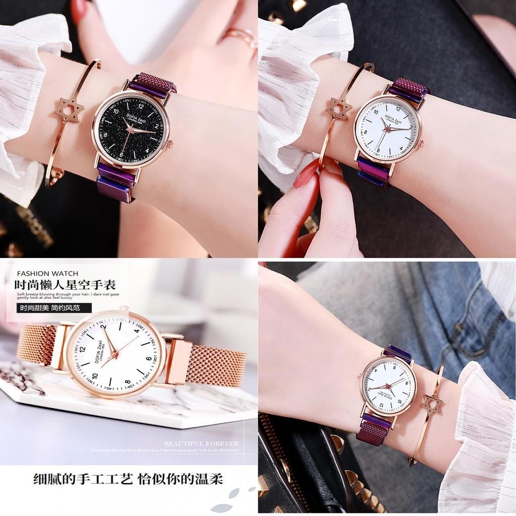 Fashionable Trendy Ladies' Night Light Watch Decorative Quartz Dial Casual Style Rose Gold Starry Sky Dial Non-waterproof