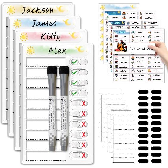 Upgraded Slider 3 in 1 Bedtime/Morning/Weekly Routine Chart for Kids, Magnetic Chore Chart for Kids with 99 Stickers, Cute Visual Schedule for Kid