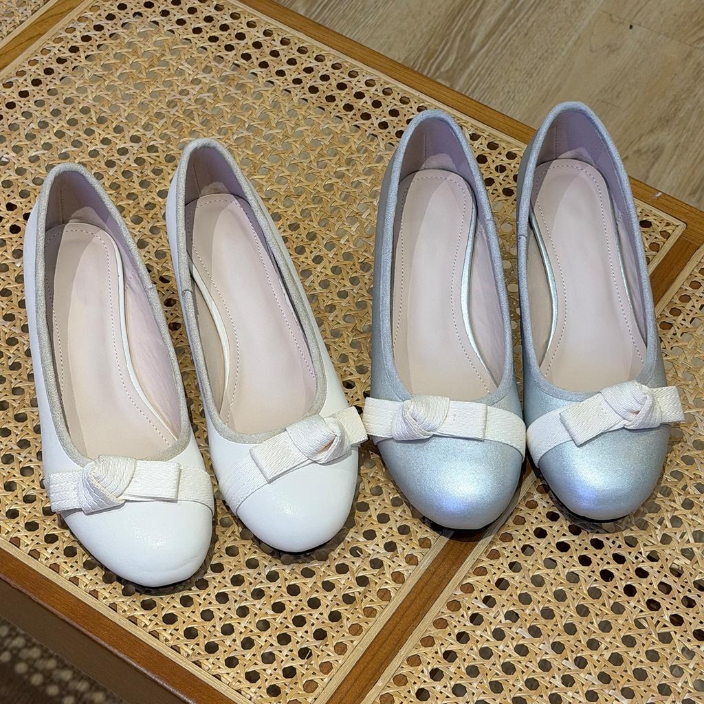 French bow shallow mouth single shoes women's round head inner height increase one pedal Mary Jane single shoes