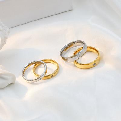18K Gold Niche Double Beveled Zircon Ring Wind Simple Personality 3Mm Smooth Titanium Steel Ring Women