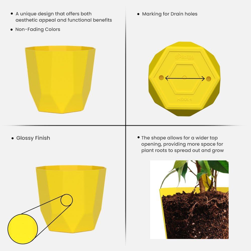 Hexa 4 Inch Pack of 12 Piece Plastic Plant Pot for Home Decor Indoor Plant Pots for Living Room Plastic Flower Pot for Garden (Yellow)