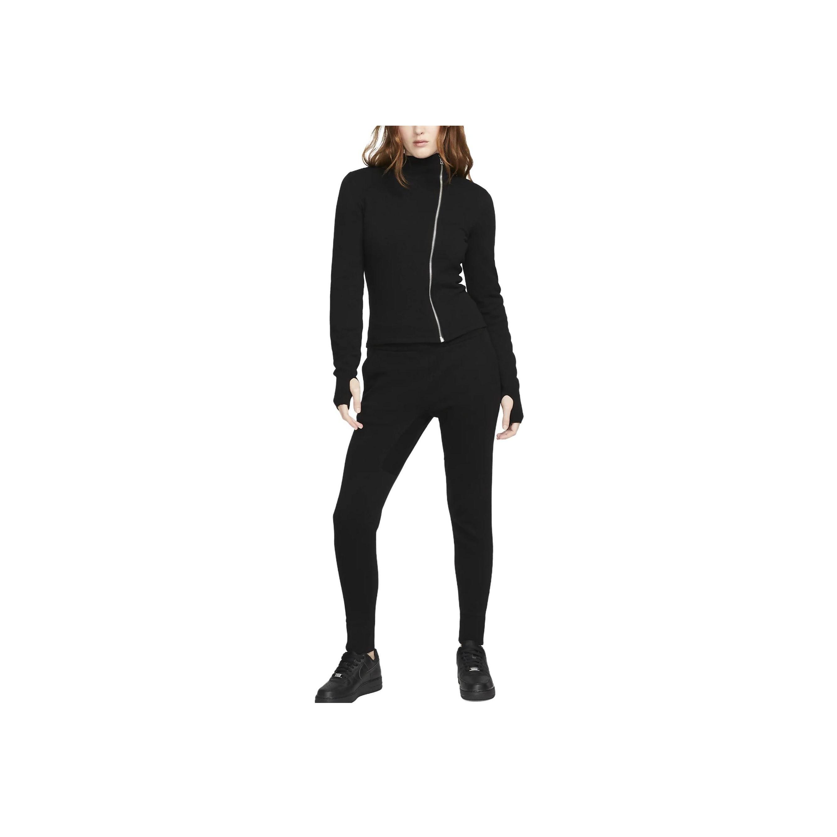 Nike Solid Color Two-Way Zipper Hooded Long Sleeve Knit Top Women tops Black DV7443-010 XL