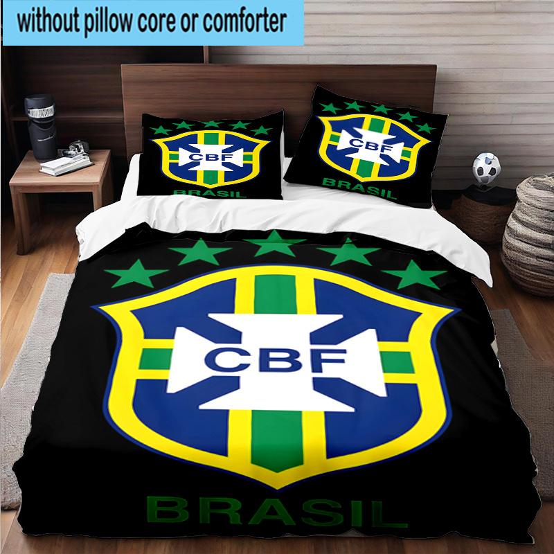 3pcs Brazilian Football Federation Printed Bedding Set Duvet Cover Closure Includes 1 Duvet Cover & 2 Pillowcases Bedding Sets Home Decor Gifts