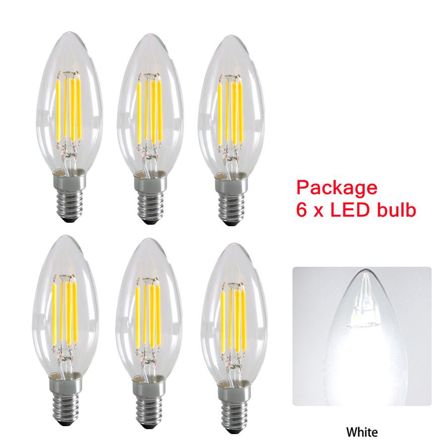 VnnZzo 6pcs/lot E14 LED Bulb Filament Candle Lamp C35 Edison Vintage Style Cold/Warm White 2W/4W/6W Chandelier Light AC220V