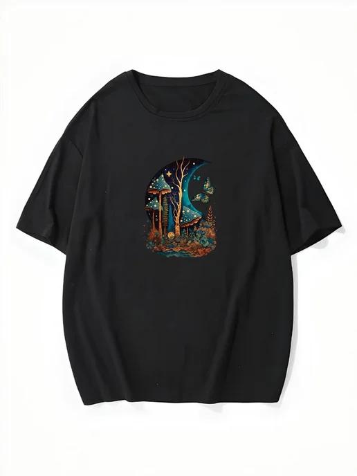 Oversized T-shirt with a “Fairy Tale Forest” mushroom print S