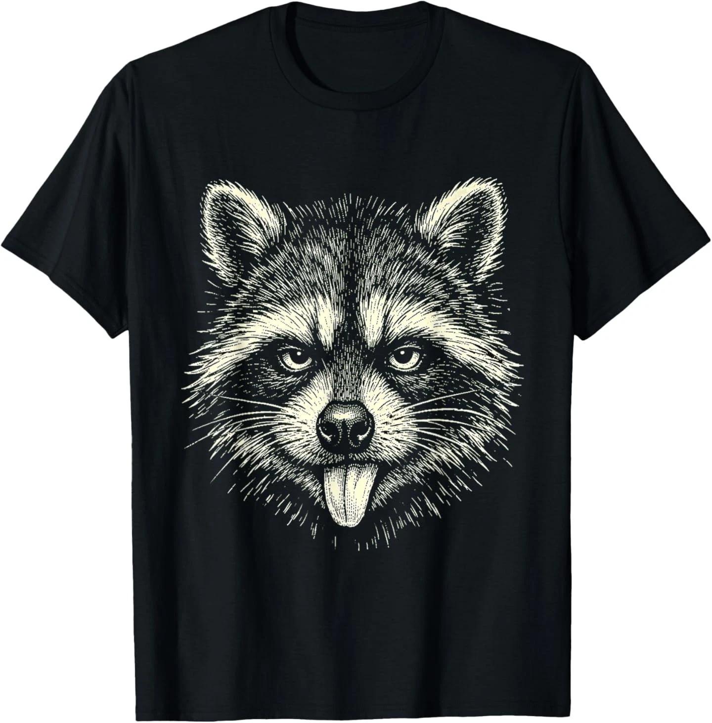 Playful Raccoon Serving Attitude with Tongue Out Funny Meme T-Shirt L