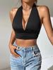 Sexy Black Backless Deep V-neck Halter Top Women Summer Sleeveless Slim Club Party Crop Tops Fashion Y2K Solid Streetwear Clothes