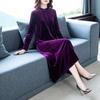 Plus Size Elegant Golden Velvet Knee-Length Dress for Women - Spring & Autumn Style