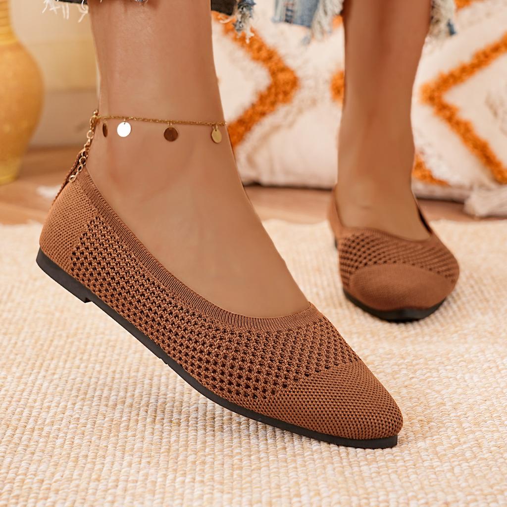 Fashion Women Pointed Toe Breathable Flat Shoes Solid Color Knitted Slip On Loafers Women Casual Lightweight Ballet Flats Shoes Women