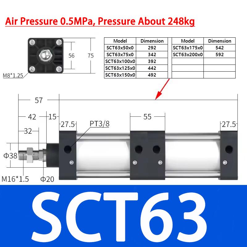 SCT Multiplier Pneumatic Cylinder SCT 50/63/80/100/125 Standard Adjustable Stroke Multi Position High Thrust