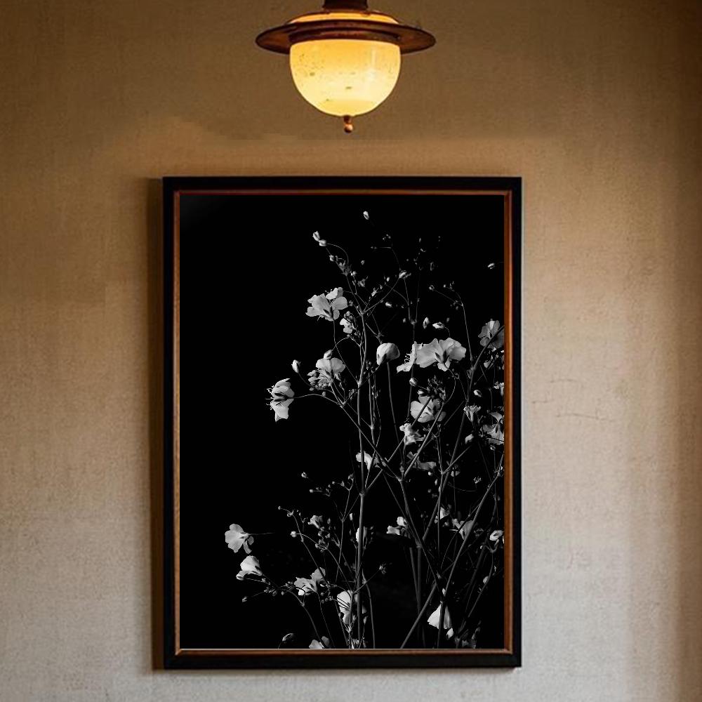 Black And White Art Plant Flower Poster HD Art Sticky Wall Waterproof Home Living Room Bedroom Bar Aesthetic Decoration