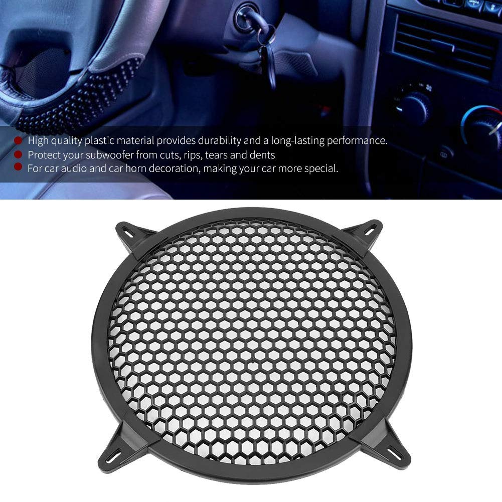 KIMISS Car Audio Speaker Cover - Plastic Mesh Cover Subwoofer Speaker Modification Protect Guard Decorative Circle Cover (Black) (10in)