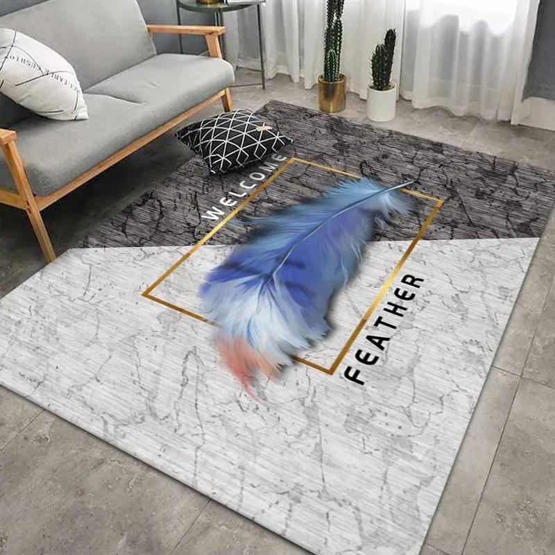 Geometrischer Federteppich für Wohnzimmer Moderner Kunststil Haushaltstisch Sofa Schlafzimmer Bettseite Bereichsteppich Weiche Schlafzimmerbodenmatte