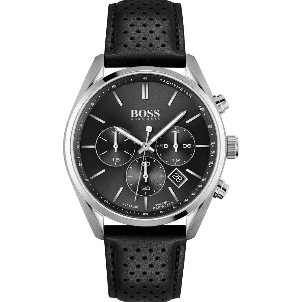 BOSS Champion Black Black Leather Men s Quartz Watch 1513816 чёрный