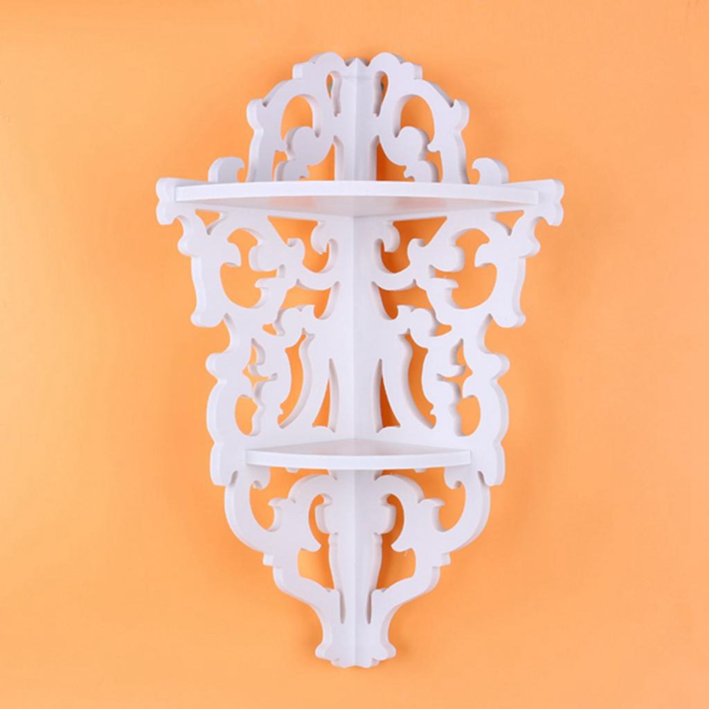 Wall Corner Shelf, 2-Tier White Carved Corner Shelf Corner Display Stand Hanging Corner Shelf for Living Room, Bedroom, Study Room, Home