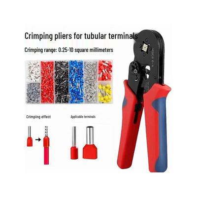 Electrician's Self-Adjusting Tubular Terminal Crimper Set with Four-Sided Pliers