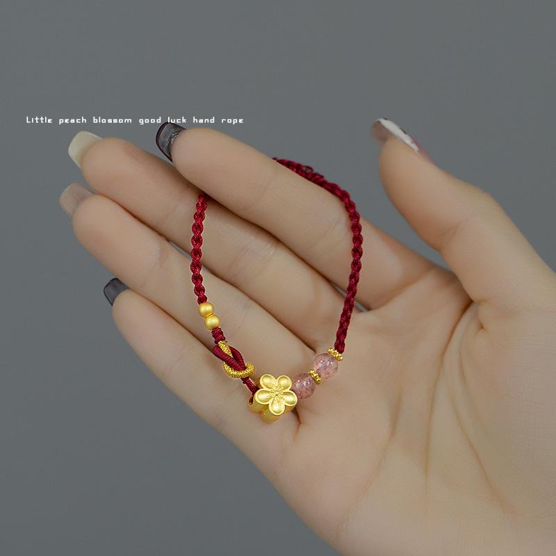 Lucky Peach Blossom Transfer Bead Bracelet for Women Men Handmade Braided Red Rope Adjustable Bracelet Couple Jewelry Gifts