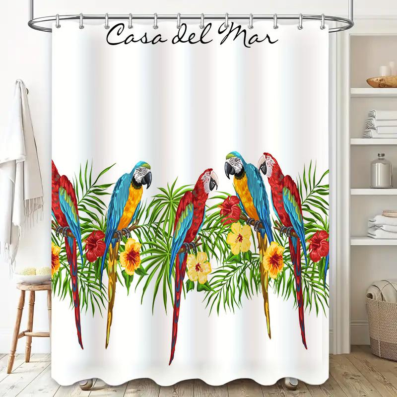 Kolorowe papugi zasłona prysznicowa Casa del Mar Tropikalny kwiatowy wzór Dekoracja łazienki Tkanina poliestrowa Wodoodporna Dekoracja domu i