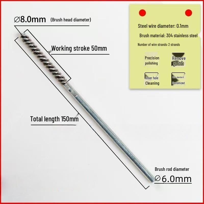 Stainless Steel Pipe Brush with Handle for Deburring, Rust Removal, Polishing, and Cleaning In Extended Inner Holes.