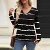 Women's Casual Fashion V-Neck Raglan Pleated Floral Print Long Sleeve Top