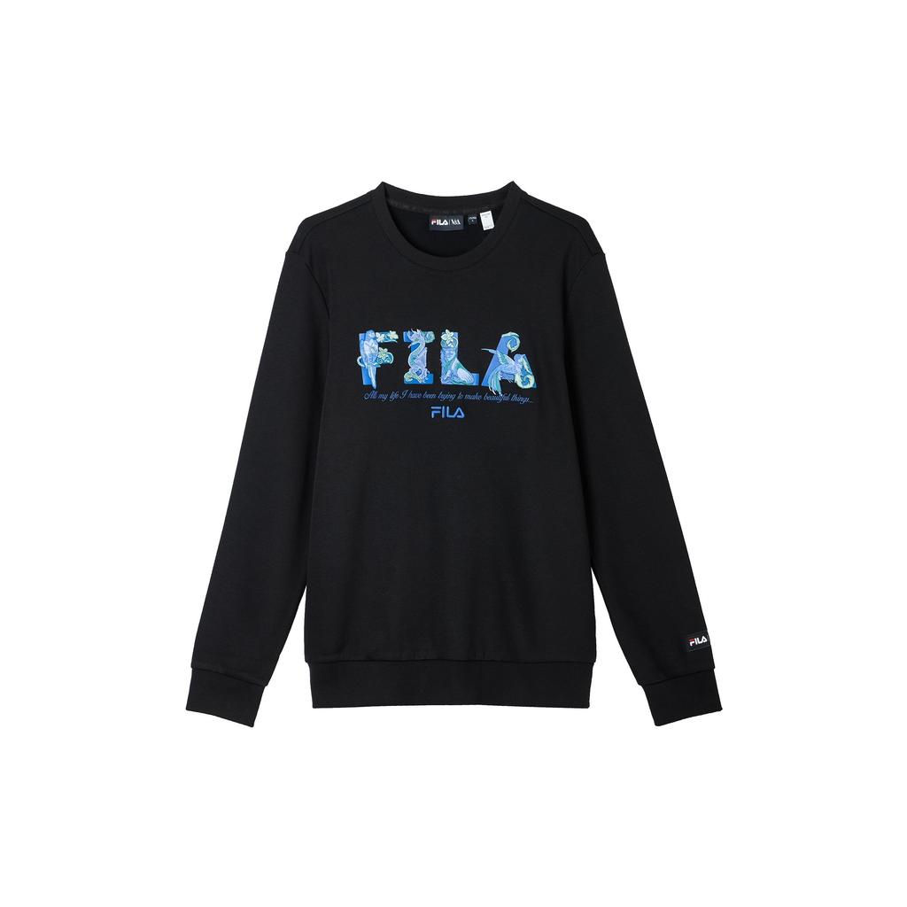 FILA X V&A Heritage Collection Morgan Series Letter Round Neck Pullover Sweatshirt Men sweatshirt Black F11M418219F-BK
