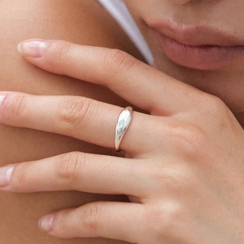 Another Layer Little Dome Ring Large - Silver (glossy, Matt)