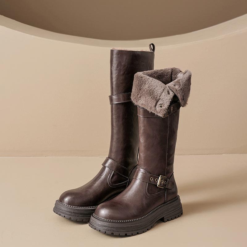 Augustine boots women's autumn and winter 2025 new thick-soled velvet Maillard but knee-high knight boots