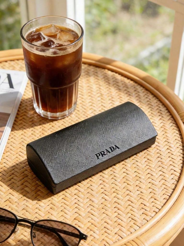 Prada Estuche Duro para Gafas de Cuero PU Negro