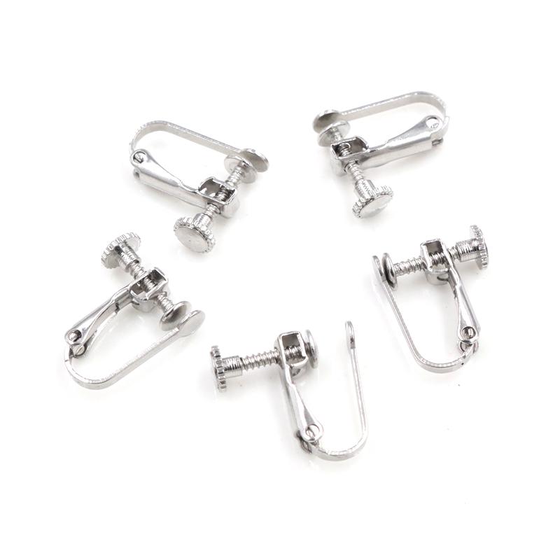 NO Fade 10pcs 15*13mm Stainless Steel Screw Ear Clip Earring Settings Rotate Pads Earring Findings For Jewelry Making Supplies