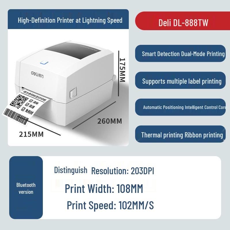 Deli DL-888D Bluetooth Thermal Label & QR Code Printer