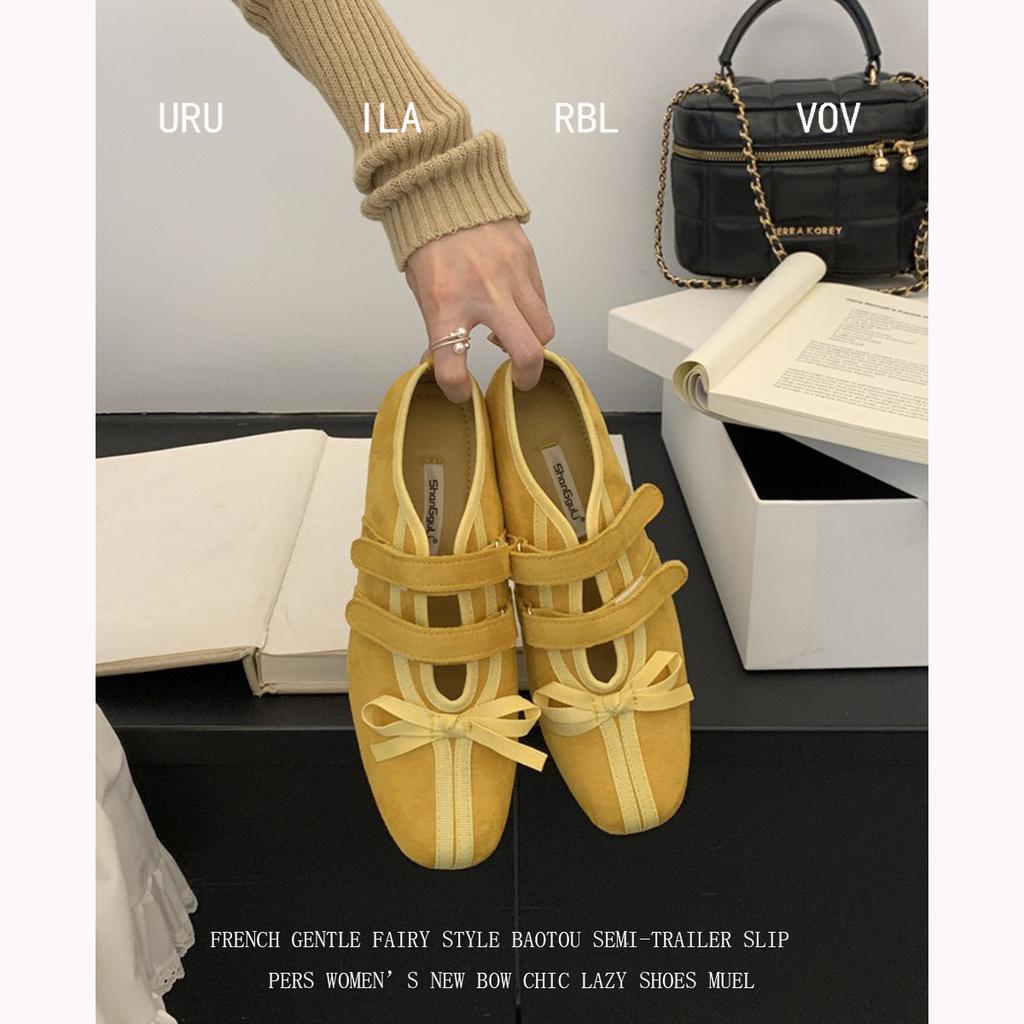 Cowhide version~ Korean niche Mary Jane shoes women's Velcro sports and leisure single shoes bow ballet training shoes