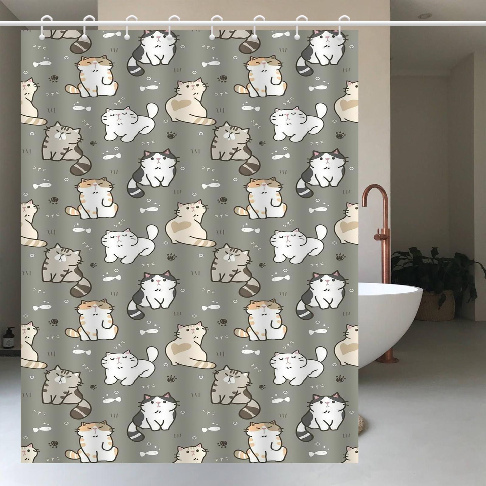 

1Pc Cute Kitten Pattern Shower Curtain, Polyester Fabric, With Hooks, Machine Washable, Suitable For Bathroom Decor. W60H190(CM)-1 Pcs