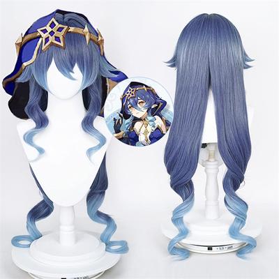 Layla Cosplay Paruka Hra Layla Dlouhá Modrá Gradientní Kudrnatá Žáruvzdorné Syntetické Vlasy Párty Unisex Paruky + Čepice pod paruku