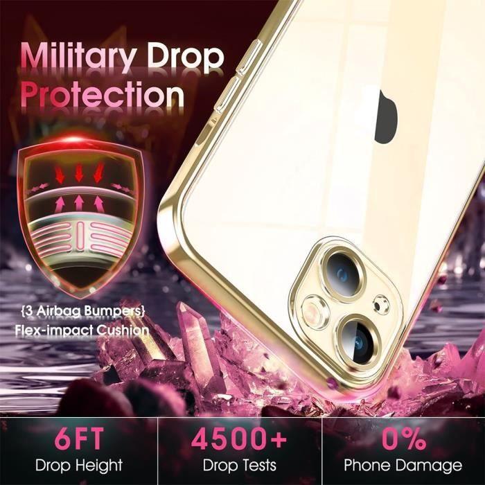 Coque Silicone - pour iPhone 14 - Transparent - Contour Métallique Doré - Souple - Installation Facile