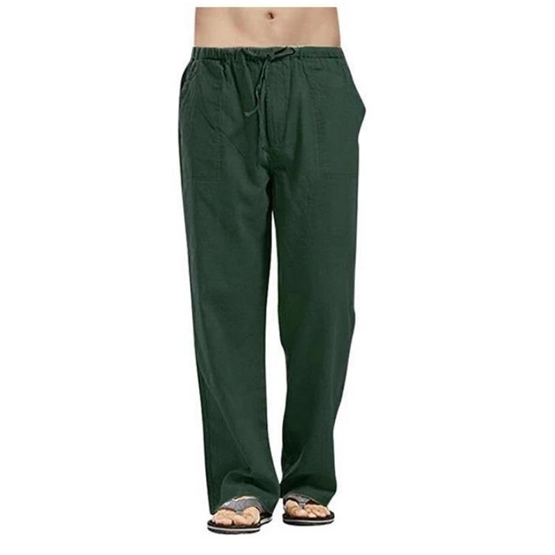 European And American Style Men's Linen Loose Large Size Solid Color Pocket Casual Trousers Suitable For Daily Commuting And Beach Vacations