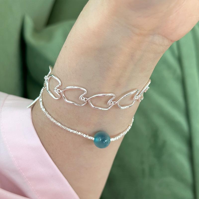 925 Sterling Silber Unregelmäßig Geformte OT Schnalle Hohl Liebe Armband Weibliche Einfache Nische Design Vielseitiges Armband
