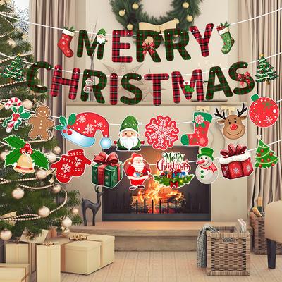 Christmas Decorations Letter Flag Banner Paper Christmas Flower Hanging Flag Atmosphere Decoration Party Decorations