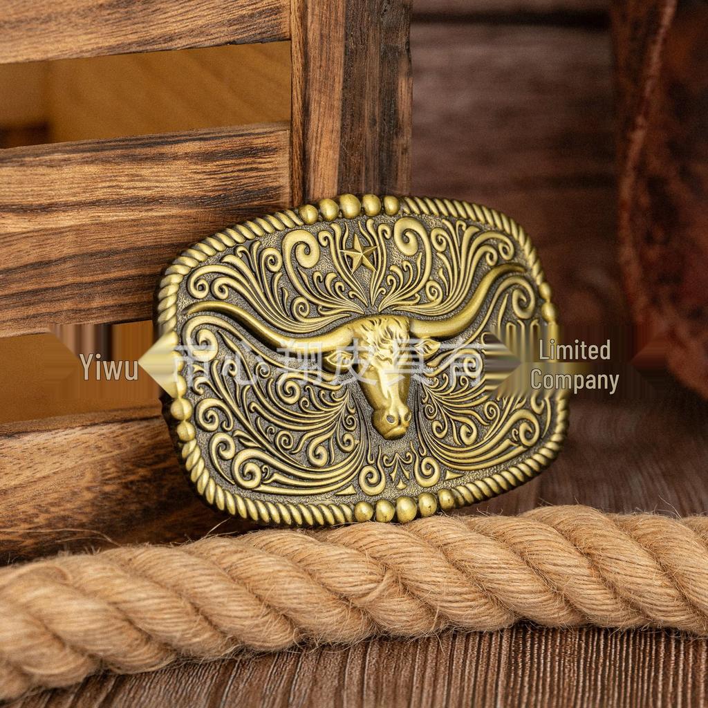 Retro Symmetrical Bull Head Embossed Unisex PU Leather Belt Buckle