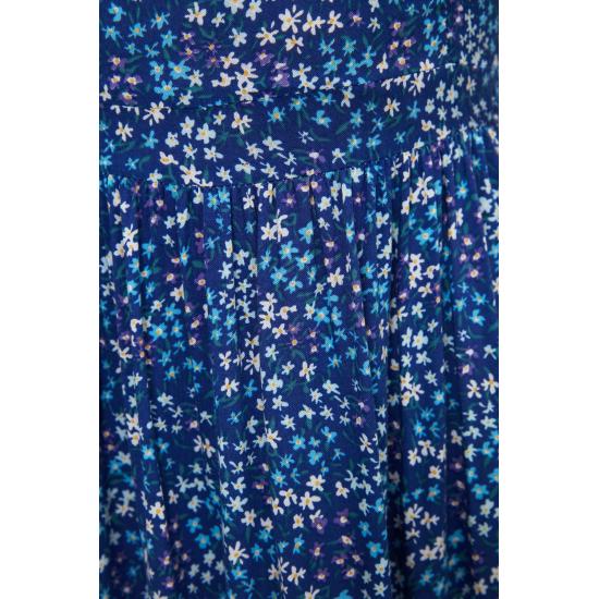 Rochie midi cu modele florale cu mâneci mini cu guler pătrat