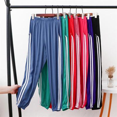 Pantalón de chándal coreano de algodón y seda para mujer - Primavera/Verano Cintura elástica con cordón, Talla grande.