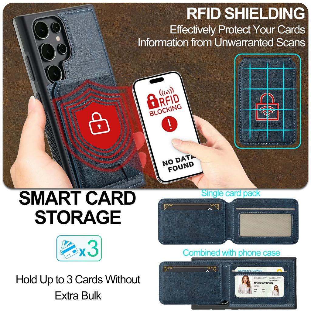 LC.IMEEKE L3 For Samsung Galaxy S26 Ultra Magnetic Case Detachable Card Holder Leather TPU Mobile Cover