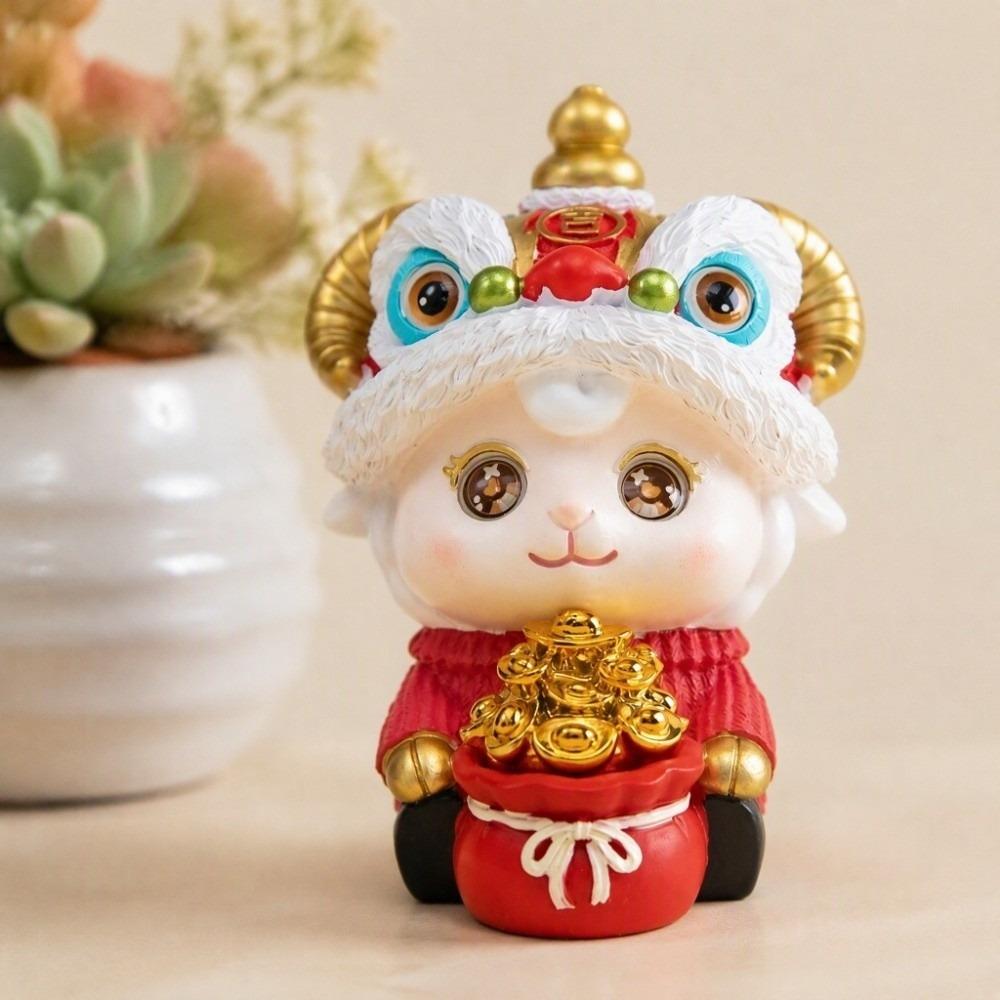 Cute Zodiac Sheep Statue Chinese Style Resin Ornament Wealth Lion Dance Sheep Figurine New Year