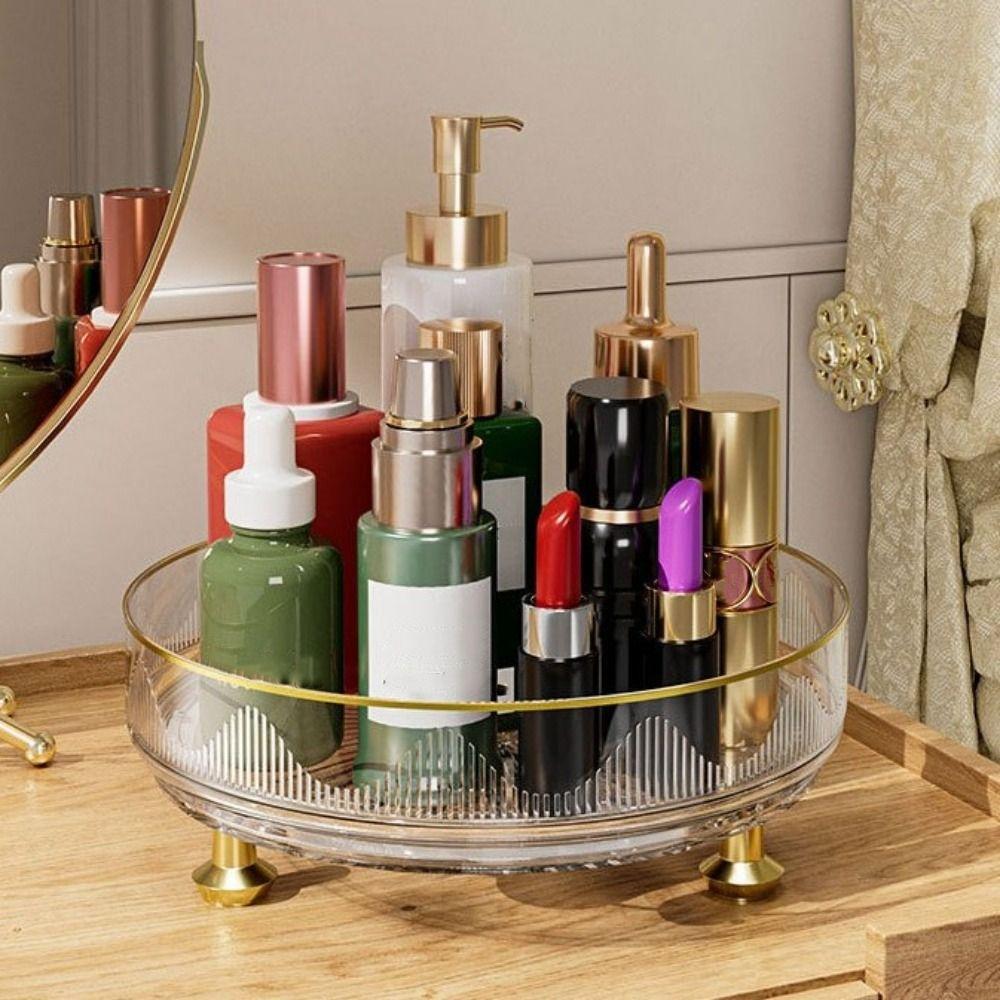 360°Rotating Rotating Spice Rack Clear Plastic Non-slip Base Storage Tray Round Space Saving Kitchen Storage Rack Countertop Use