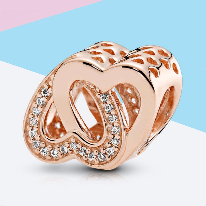 925 Silver Pink Heart Charm Pendant For Women Jewelry Making Luxury Gift Fit Bracelet Necklace Party