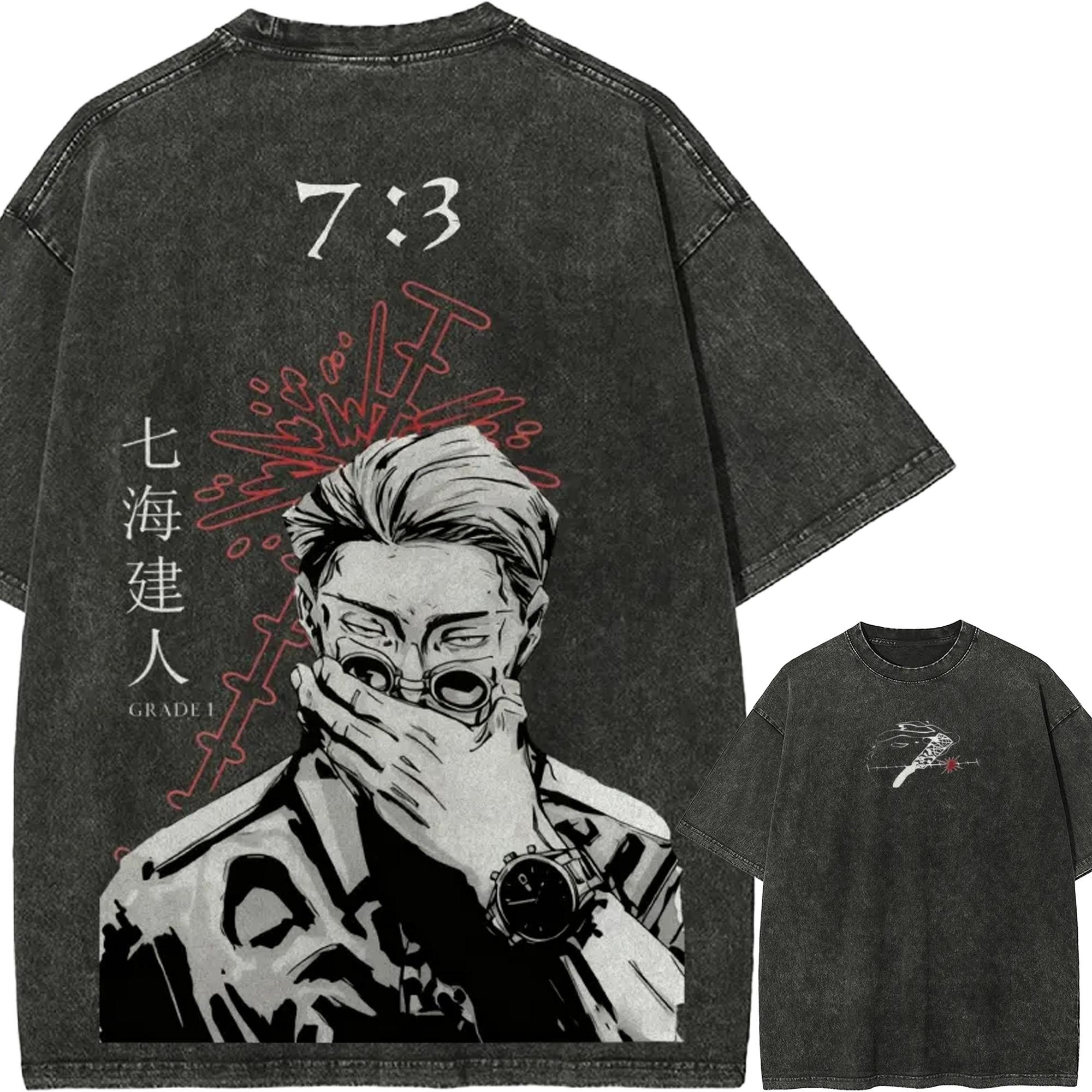 Kento Nanami T-Shirt Jujutsu Kaisen 7:3 Ratio Technique Tee Vintage Washed Cotton Oversized Anime Streetwear Hip Hop Men Top M