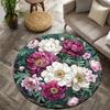 Vintage Peony Floral Round Rug Non-Slip Machine Washable Floor Mat 2D Flat Soft Area Rug for Bedroom Home Decor Gift