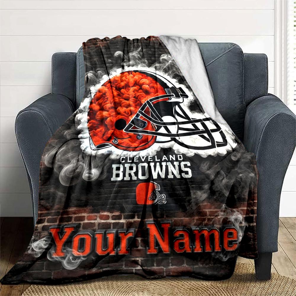 Name Custom Cleveland Browns Logo Print Flannel Blanket High Quality Warm Comfortable Cover for All Seasons Perfect for Gifts Home Decor