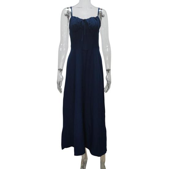 Γυναικείο Καλοκαιρινό Μακρύ Φόρεμα Sundress Ψηλόμεσο Δέσιμο Μπροστά Α-Γραμμή Αέρινο Φόρεμα Αμάνικο Με Λεπτές Τιράντες Boho Παραλίας Μακρύ Φόρεμα