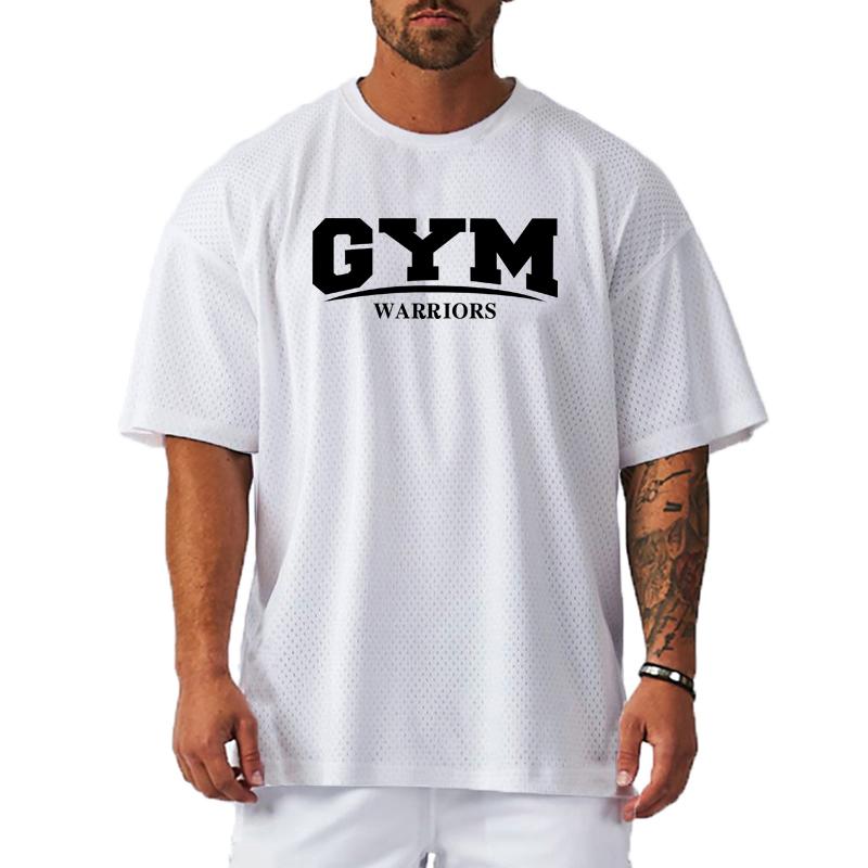 Muscleguys Oversized Loose Running T-Shirts Mens Gym Warriors Fitness Sports Half Sleeve T Shirt Summer Mesh Quick Dry Breathable Clothing
