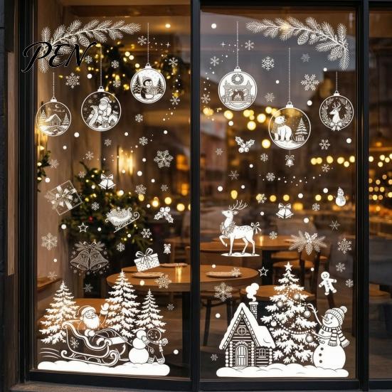 Holiday Static Window Stickers 9 Sheets Christmas Stickers, Reusable Snowflake Santa Claus Reindeer Large Collage Decor Decals for Glass Decoration,